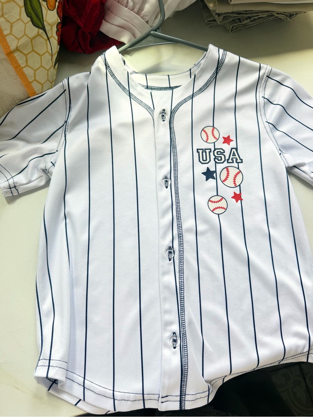 Kids White & Navy USA Baseball Button-Up Shirt